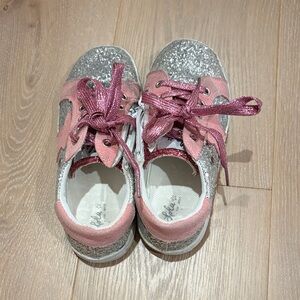 Lola + The Boys Size 2 Glittery Pink and Silver Shoes.